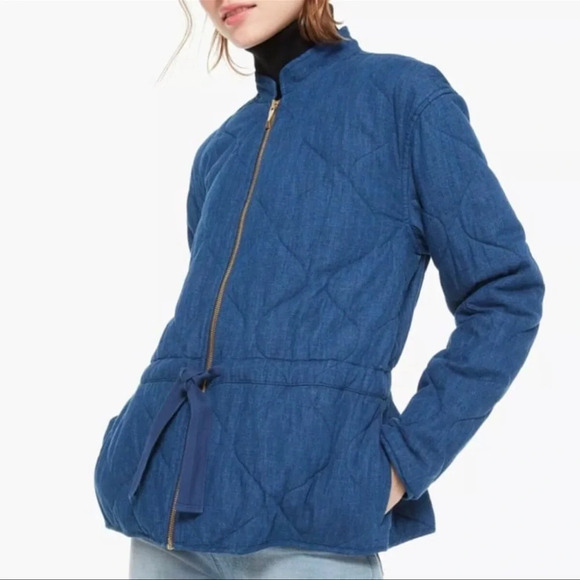 $395 Kate Spade Blue Quilted Cotton Blend Jacket Size M excellent - Picture 1 of 10